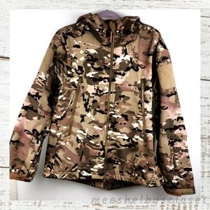 ESDY Women's Zipper Detail Camo Hooded Jacket Coat